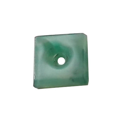 Jade green square glass spacer bead, 7 mm, with table-cut faces and a single center hole.