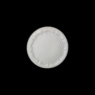 White glass button with a textured geometric surface and self-shank, 11.4mm/18L.