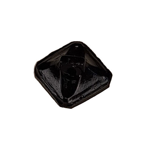 Black glass button, square shape, shank back, 18mm