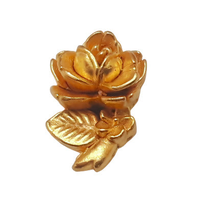 Left-facing stemmed rose plastic flat back metalized in gold color