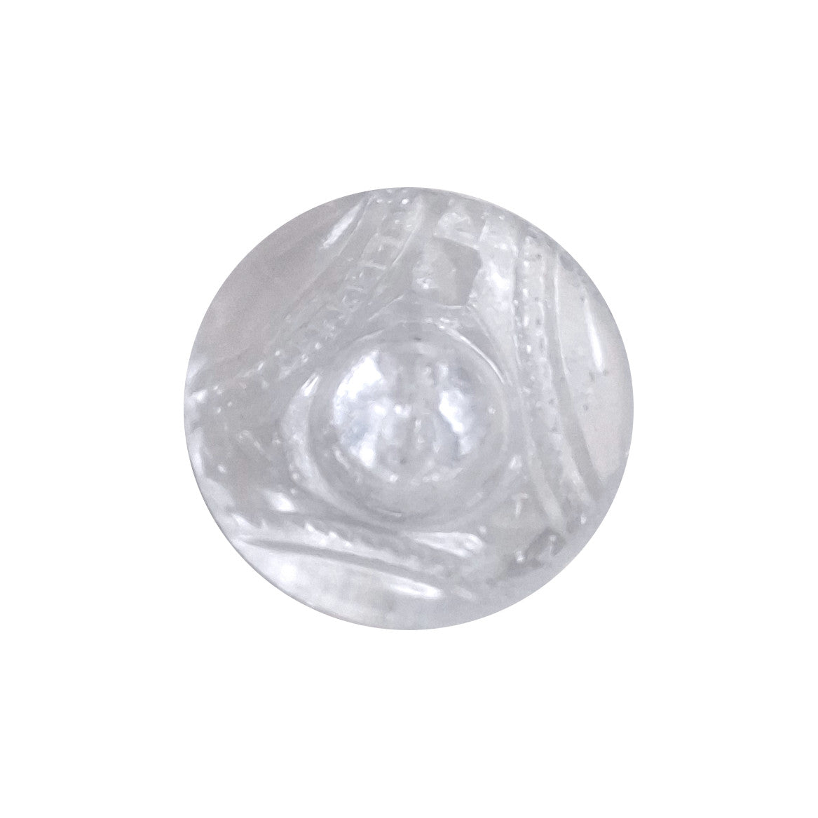 Clear glass button with central cavity design and molded self-shank, 14mm