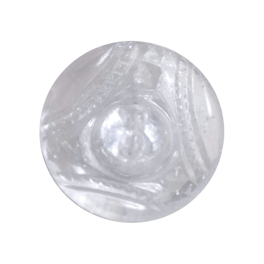 Clear glass button with central cavity design and molded self-shank, 18mm