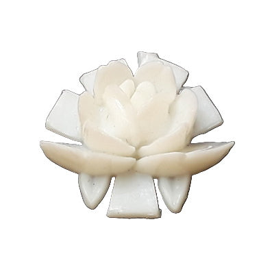 White open rose plastic flat back, 18 mm, hand-painted, Japan NOS.