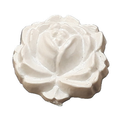 White rosette plastic flat back, 23 mm, molded petals, Japan NOS.