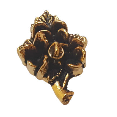 Antique gold metalized plastic flat back, right-facing three-flower design, 9×20mm, vintage Japanese 1950s.