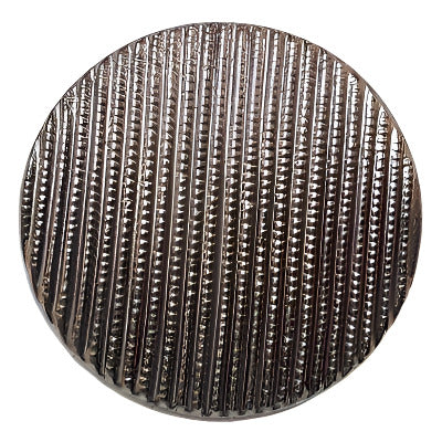 Silver metalized ribbed glass button with shank back, 23mm.