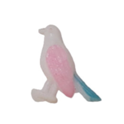 Hand-Painted plastic flat back, left-facing pigeons design, 11×15mm, vintage Japanese 1960s.