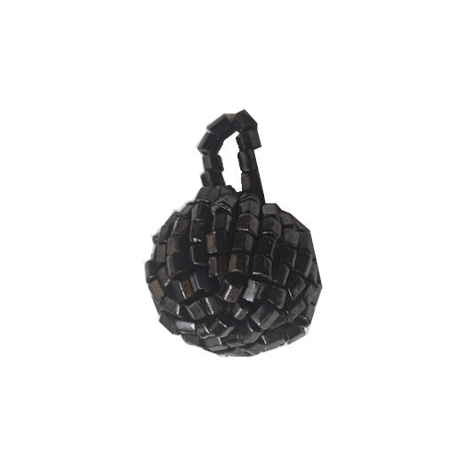 Gunmetal glass-beaded ball with loop attachment, 14mm size, shown against a white background for contrast.