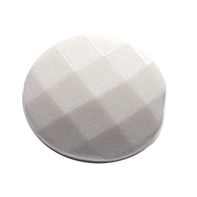Chalk white faceted oval plexiglass bead in 18×16 mm with an end-to-end through-hole.