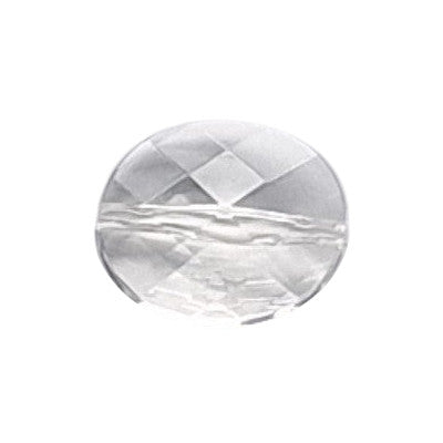 Crystal clear faceted oval plexiglass bead in 14×12 mm with an end-to-end through-hole.