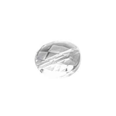 Crystal clear faceted oval plexiglass bead in 10×8 mm with an end-to-end through-hole.