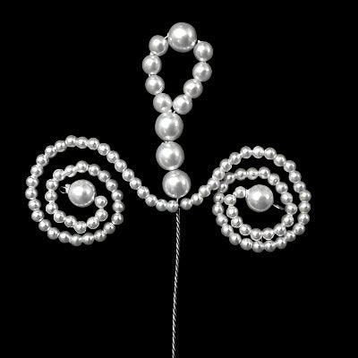 Double coil downward pearl beaded wire ornament, 45×55 mm