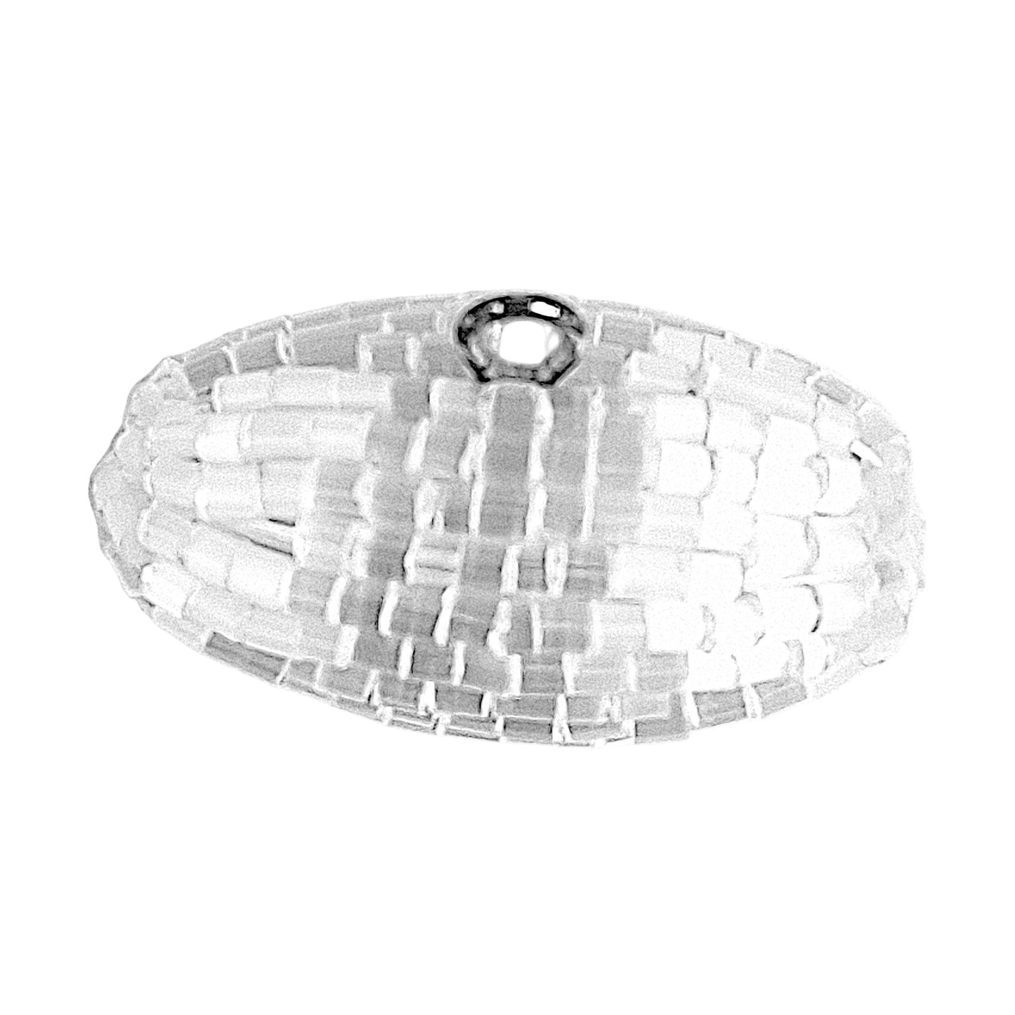 White satin beaded toggle in 18×32 mm with woven bead construction and metal loop.