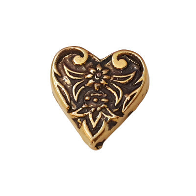 Antique gold metalized plastic flat back, heart medallion design, 15mm, vintage Japanese 1950s.