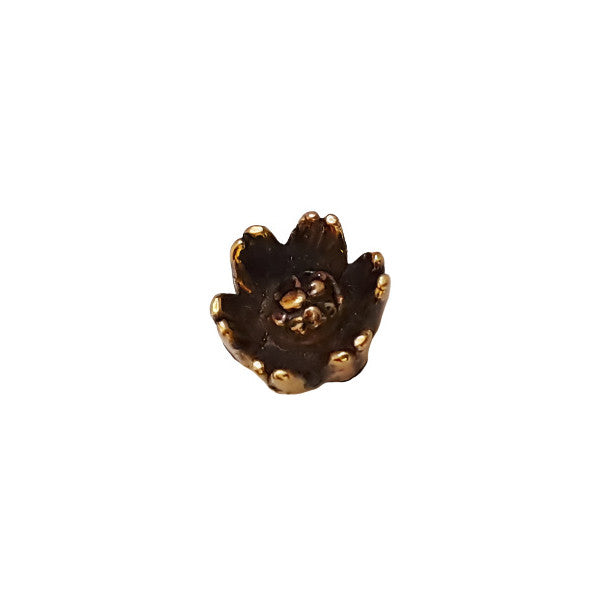 Antique gold metalized plastic flat back, small daisy design, 8mm, vintage Japanese 1950s.