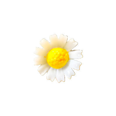 Hand-painted plastic flat back daisy with white petals and yellow center, 10mm.