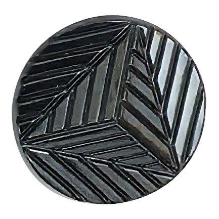 Black Glass Button, Raised Pyramidal Geometric Design - 23mm/36L - 1 Gross