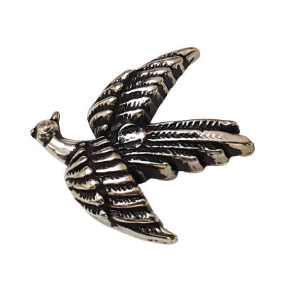 Antique silver metalized plastic flat back, left-facing small bird, 19×20mm, vintage Japanese 1950s.