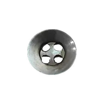 Grey shell button with French bevel and 4 holes, photographed front view, size 12mm/19L.