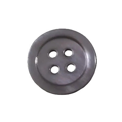 Four-hole gray ringed cup-style button, 24L (approximately 15mm), smooth molded surface, shown front view on a white background.