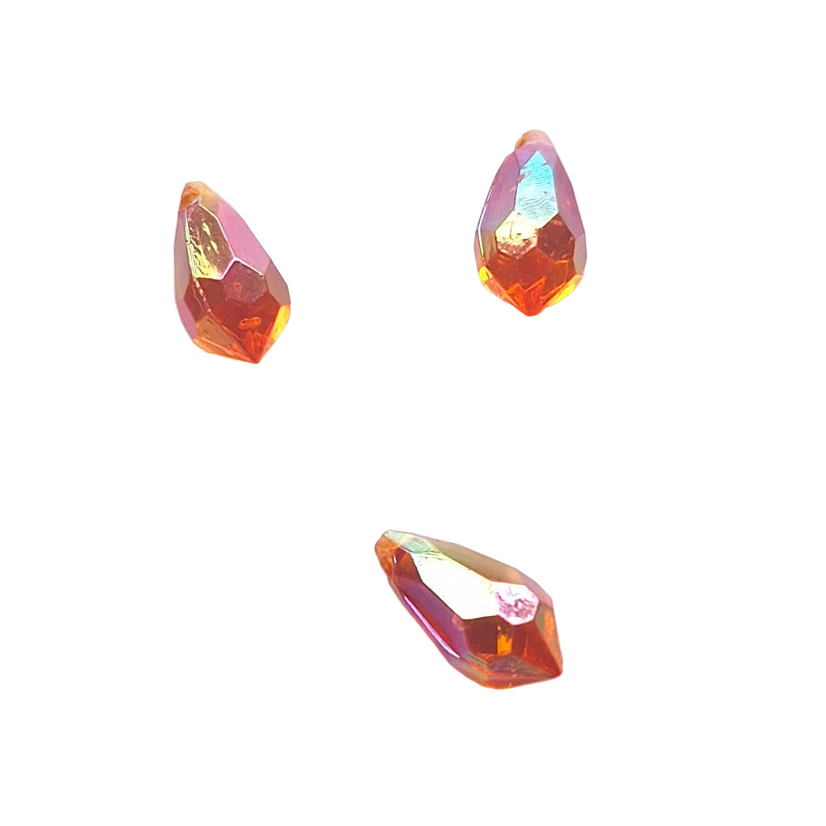 Three AB faceted plastic drop in Topaz, translucent, sew-on, 6.5x13mm.