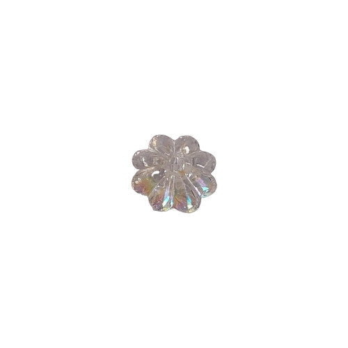 AB plastic spacer bead in flower shape with iridescent finish and center hole, 6mm size