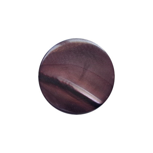 Front view of dyed brown Troca shell button with natural nacre reflection, self-shank, 13mm.