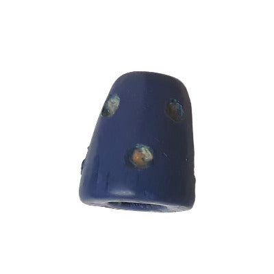 Light blue wood cone bead with hand-painted polka dots, 8×10 mm.