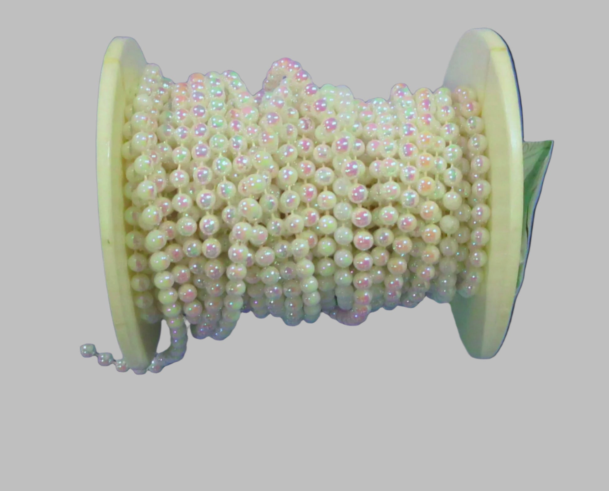 4mm AB plastic pearl trim on spool, Hong Kong vintage
