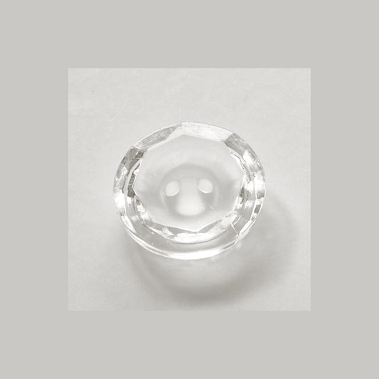 2-hole octagonal crystal glass button with concave frosted center 11.4mm