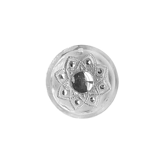 Crystal glass button with a silver starburst motif and self-shank, 11.4mm/18L.