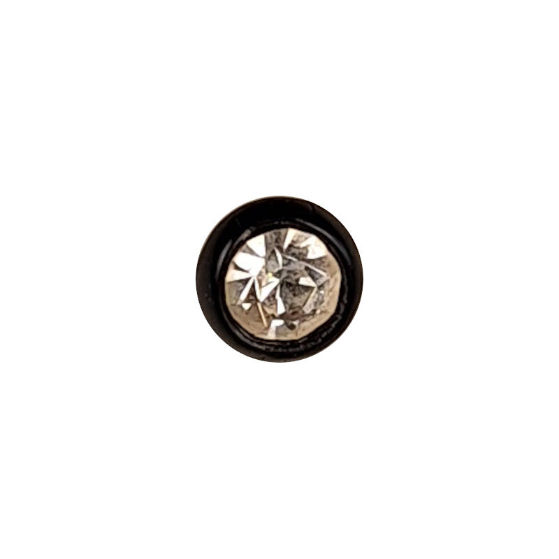 Rhinestone set in a black glass button with self-shank, 8mm/13L.