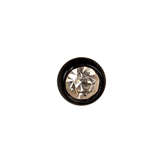 Rhinestone set in a black glass button with self-shank, 8mm/13L.
