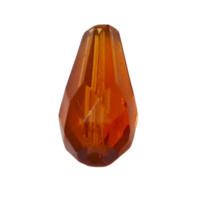 Faceted topaz glass drop bead with elongated teardrop shape and through-hole drilling, 9×19 mm