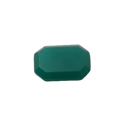 Vintage green table-cut glass cushion stone with polished facets in 8×12 mm from Czechoslovakia, flat-back construction.