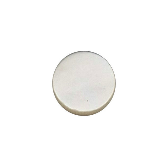 White 8mm round shell cabochon with a flat polished top.