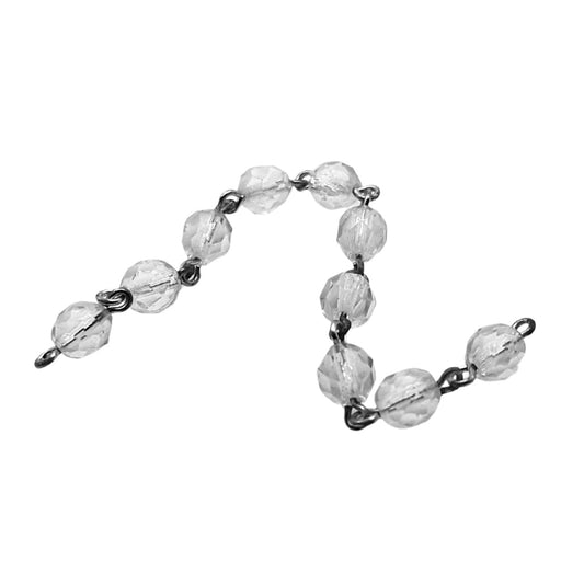 Crystal bead chains with faceted round glass beads, 6 mm, linked with silver-colored connectors