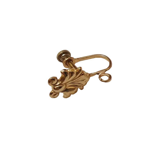 Gold-tone screw-back clip earring finding with ornate scroll design and adjustable screw mechanism, 10×12 mm size