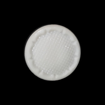 White glass button with a textured geometric surface and self-shank, 14mm/22L.