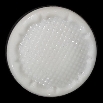White glass button with a textured geometric surface and self-shank, 23mm/36L.