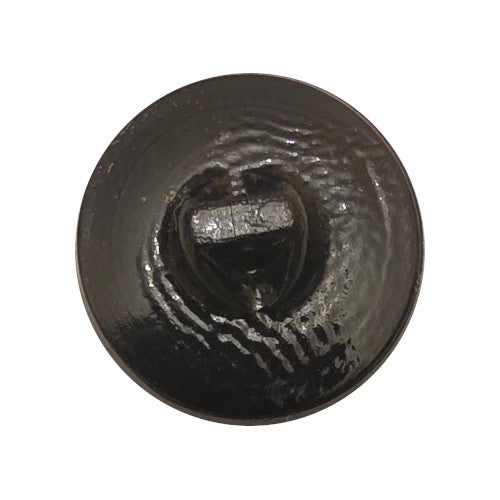 Back of black glass button with a convex surface.