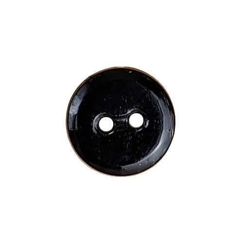 Black Glass Button, Flat Top Beveled Edge, Two-Hole – 11.4mm/18L – 1 Gross