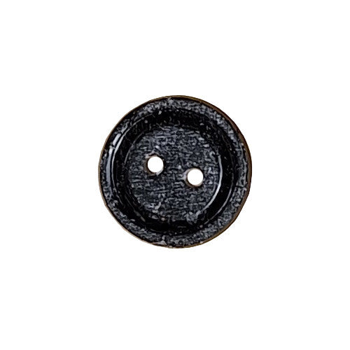 Black Glass Button, Flat Top Beveled Edge, Two-Hole – 11.4mm/18L – 1 Gross