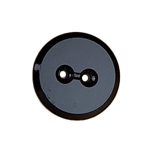 Black Glass Button, Steel Cut Top Beveled Edge, Two-Hole – 15mm/24L – 1 Gross