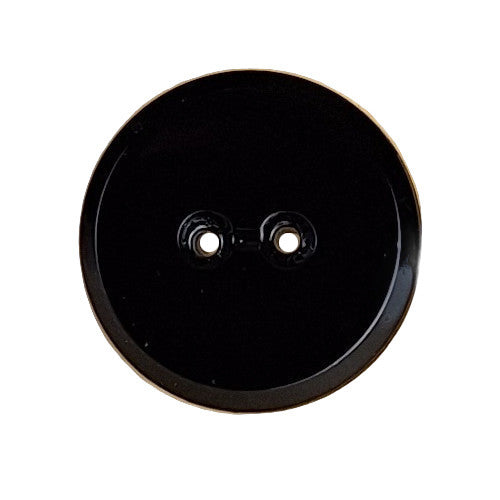 Black Glass Button, Steel Cut Top Beveled Edge, Two-Hole – 18mm/28L – 1 Gross