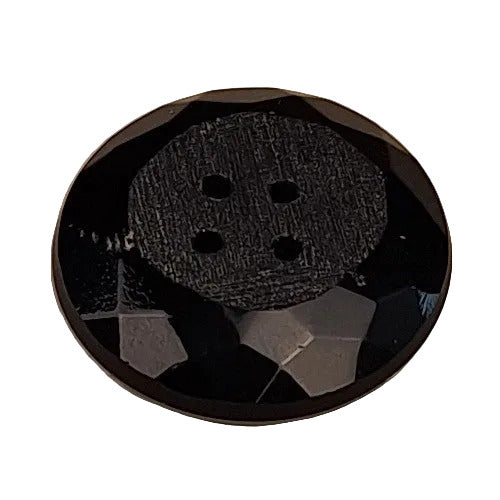 Black glass two-hole button, domed, faceted back, 23mm