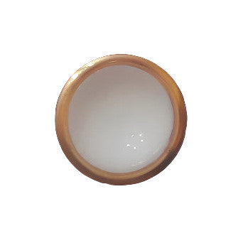 White glass button with a cup-shaped form and gold-colored rim, self-shank, 14mm/22L.