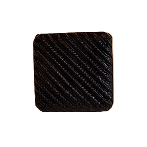Square black glass button, ribbed surface, 18mm