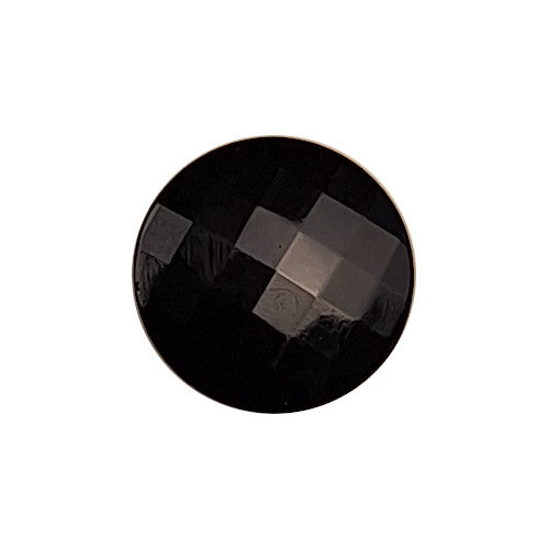 Black glass button, faceted round, 14mm