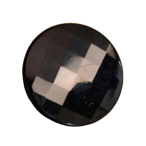 Black Glass Button, Faceted Round, Shank – 18mm/28L – 1 Gross